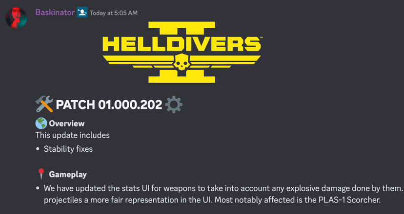 helldivers 2 patch-01.000.202 notes