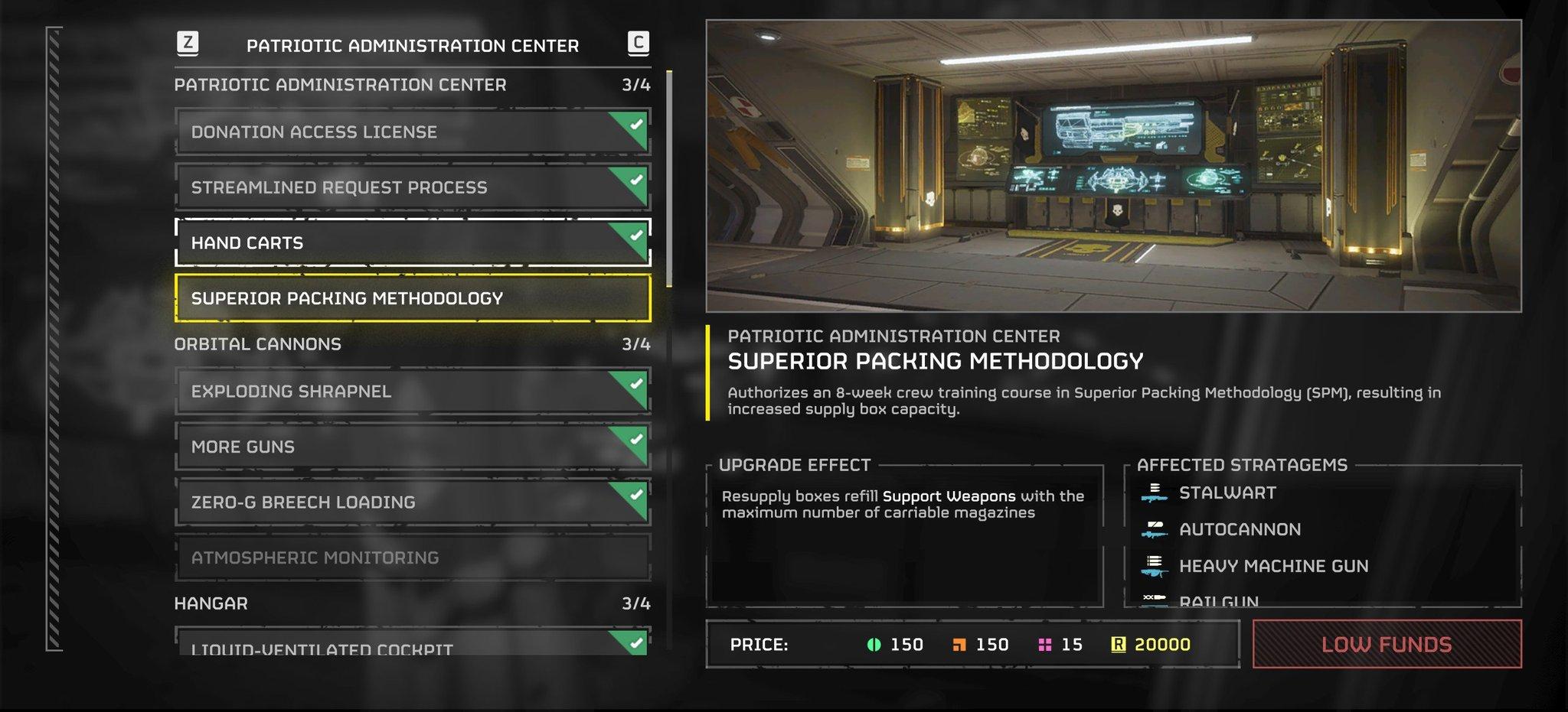 screenshot of superior packing ship upgrade helldivers 2