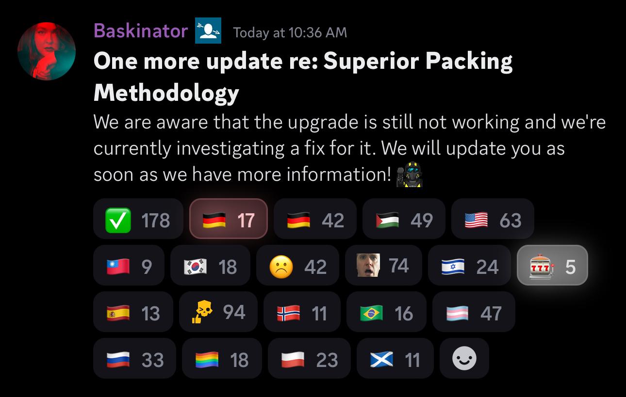 superior packing methodology bug fix helldivers 2 devs discord screenshot